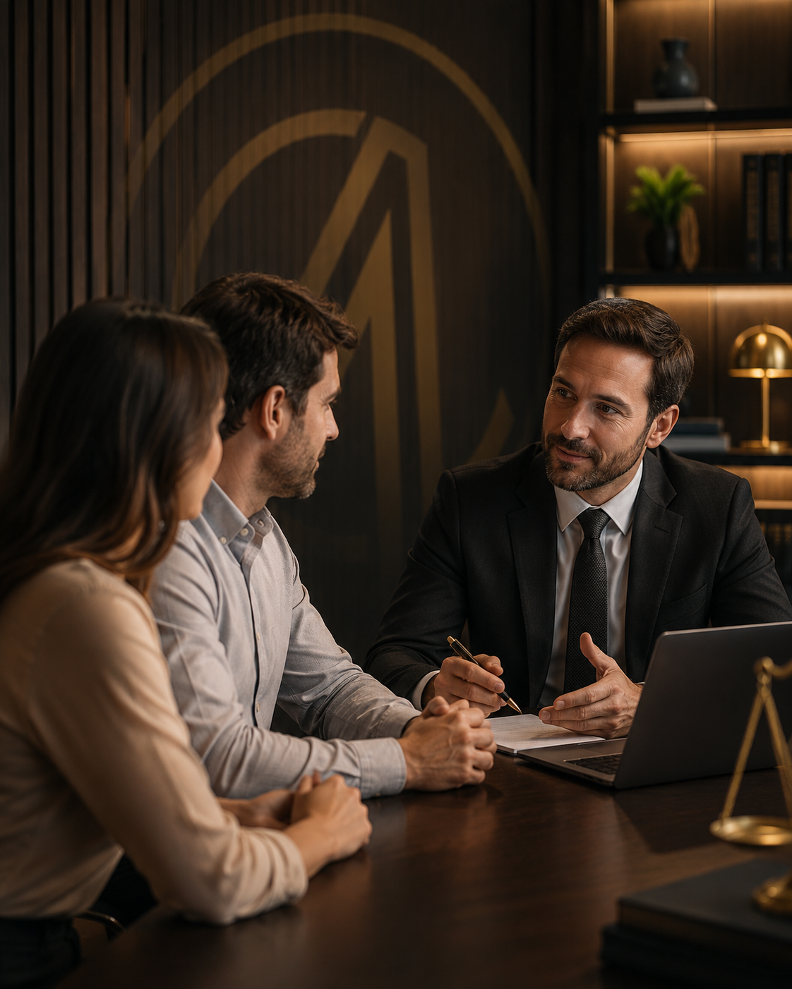 Atendimento jurídico humanizado e profissional em reunião